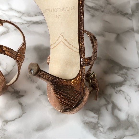 Enzo Angiolini Rose Gold Faux Snake Skin Strappy High Heels - Picture 13 of 15